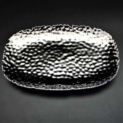 SC320A-SILVER PORCELAIN HAMMERED MEDIUM OVAL TRAY (MINIMUM 2)