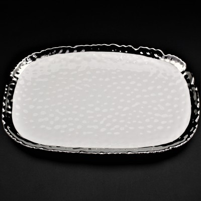 SC320B-WHITE PORCELAIN HAMMERED MEDIUM OVAL TRAY (MINIMUM 2)