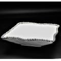 WH110-WHITE PORCELAIN SMALL BEADED SQUARE BOWL (MINIMUM 2)