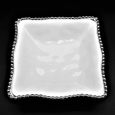 WH110-WHITE PORCELAIN SMALL BEADED SQUARE BOWL (MINIMUM 2)