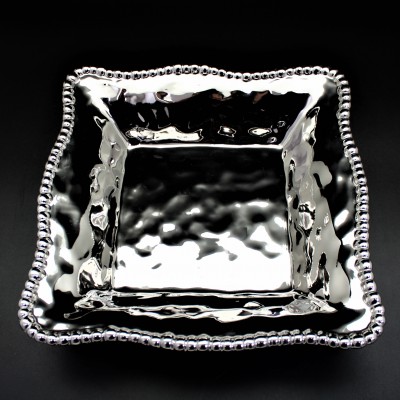 WH111-SILVER PORCELAIN LARGE BEADED SQUARE BOWL (MINIMUM 2)