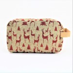 9248- BEIGE & RED REINDEER COSMETIC BAG