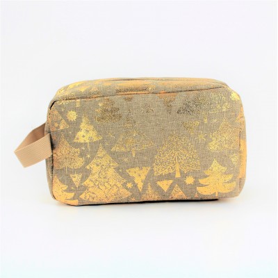 9250- BEIGE & GOLD TRESS COSMETIC BAG