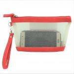 9172 - CORAL NET SEE THROUGH COIN POUCH OR COSMETIC/MAKEUP BAG