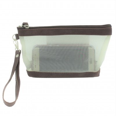 9172 - BROWN NET SEE THROUGH COIN POUCH OR COSMETIC/MAKEUP BAG