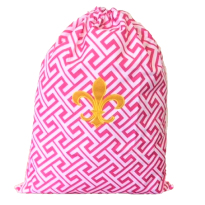 32618-PINK GREEK KEY DESIGN LAUNDRY BAG W/GOLD FDL