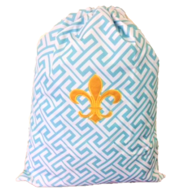 32619-AQUA GREEK KEY DESIGN LAUNDRY BAG W/GOLD FDL