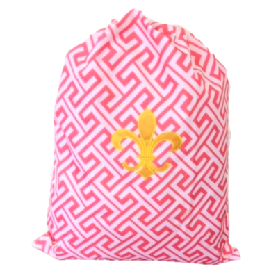 32620-CORAL GREEK KEY DESIGN LAUNDRY BAG W/GOLD FDL