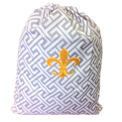 32621-GREY GREEK KEY DESIGN LAUNDRY BAG W/GOLD FDL