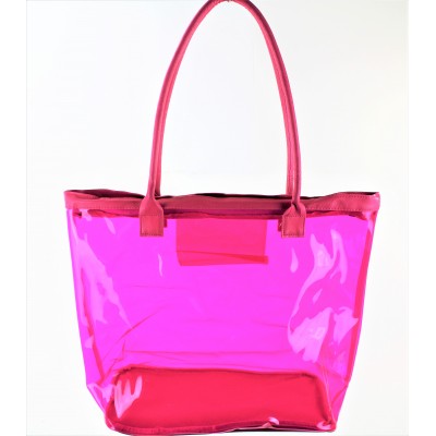 9173- HOT PINK TRANSPARENT SHOPPING OR BEACH BAG