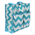 180565-AQUA/WHITE CHEVRON DESIGN SHOPPING TOTE OR BEACH BAG W/POCKETS