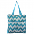 180565-AQUA/WHITE CHEVRON DESIGN SHOPPING TOTE OR BEACH BAG W/POCKETS