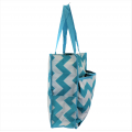 180565-AQUA/WHITE CHEVRON DESIGN SHOPPING TOTE OR BEACH BAG W/POCKETS