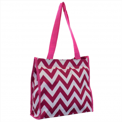 180853 - PINK/WHITE  CHEVRON DESIGN TOTE BAG