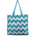 180565-AQUA/WHITE CHEVRON DESIGN SHOPPING TOTE OR BEACH BAG W/POCKETS