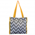 180857 - GRAY/WHITE  CHEVRON DESIGN WITH YELLOW LINING TOTE BAG