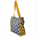 180857 - GRAY/WHITE  CHEVRON DESIGN WITH YELLOW LINING TOTE BAG