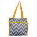 180857 - GRAY/WHITE  CHEVRON DESIGN WITH YELLOW LINING TOTE BAG