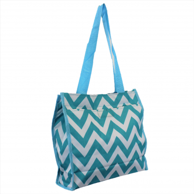 180855 - AQUA/WHITE CHEVRON DESIGN TOTE BAG