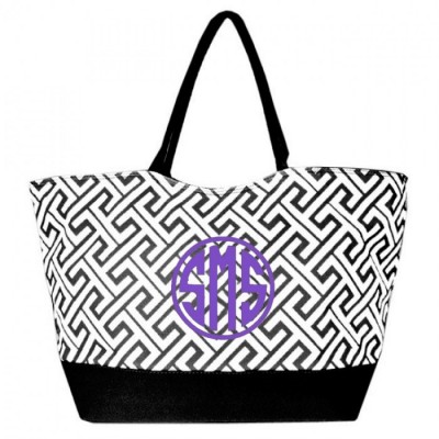 32529-BLACK GREEK KEY DESIGN SHOPPING OR BEACH BAG(SMALL)