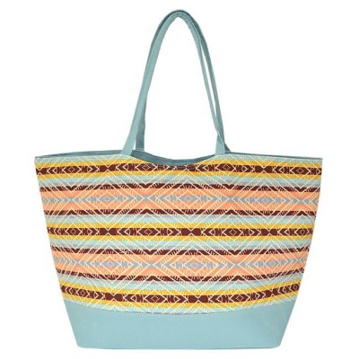 32653-AQUA COLOR STRIPES DESIGN SHOPPING OR BEACH BAG