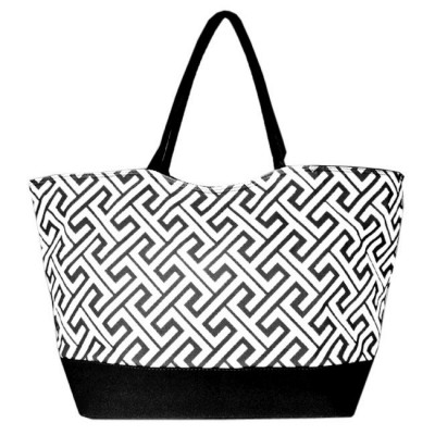 32675-BLACK GREEK KEY DESIGN SHOPPING OR BEACH BAG