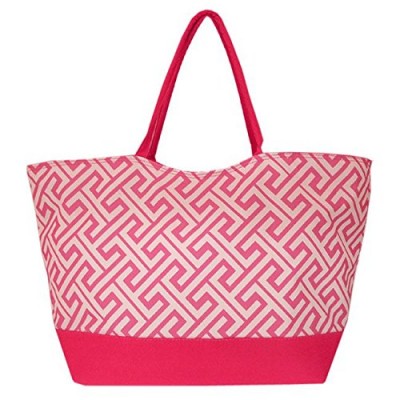 32651-PINK  GREEK KEY DESIGN SHOPPING OR BEACH BAG