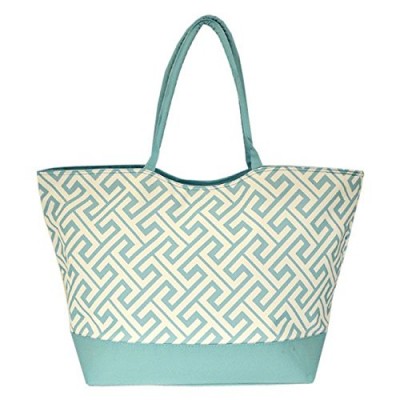 32652-AQUA GREEK KEY DESIGN SHOPPING OR BEACH BAG