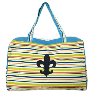 180582-FDL MULTI STRIPES DESIGN TRAVEl,BEACH OR SHOPPING TOTE W/POCKETS & FDL