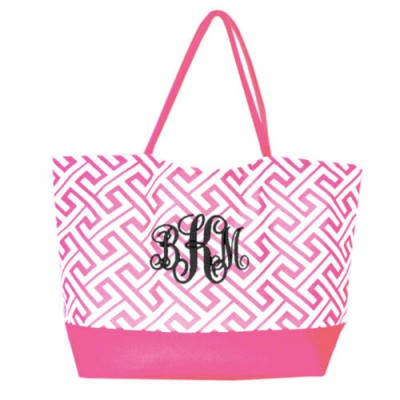 32526-PINK  GREEK KEY DESIGN SHOPPING OR BEACH BAG(SMALL)