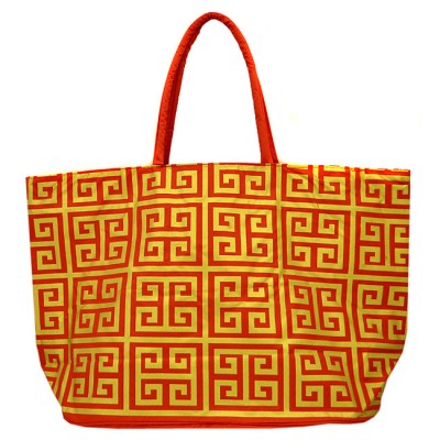 181268 - RED/GOLD SQUARE DESIGN SHOPPING OR BEACH BAG