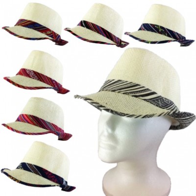 1802 - 12 PIECES CREAM PLAID BLOCKED STRAW HAT (7 COLORS)