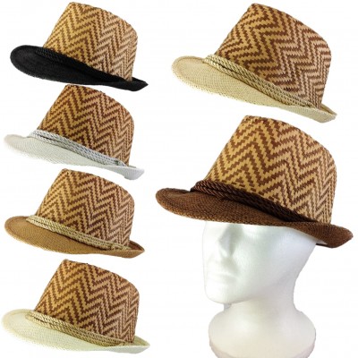 1804 - 12 PIECES CHEVRON DESIGN STRAW HAT (6 COLORS)