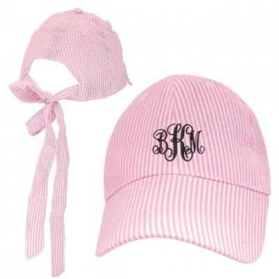 32636 - PINK  COTTON SEER SUCKER CAP W/ BOW ON BACK (MINIMUM 2)