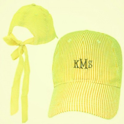 32640 - YELLOW  COTTON SEER SUCKER CAP W/ BOW ON BACK (MINIMUM 2)
