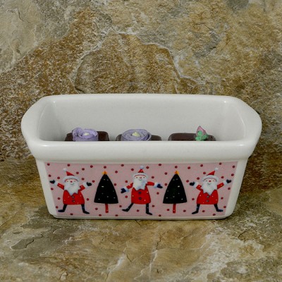 34380 - CERAMIC RECTANGULAR CHRISTMAS BOWL - PINK SANTA