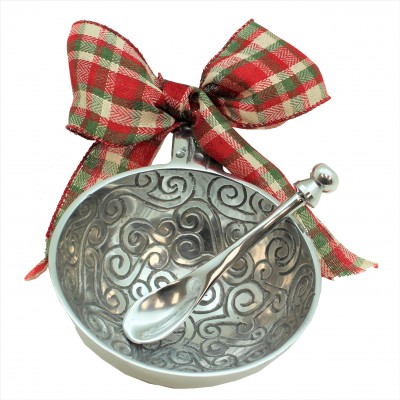 6102- SWIRL DESIGN ORNAMENT CHRISTMAS BOWL AND SPOON